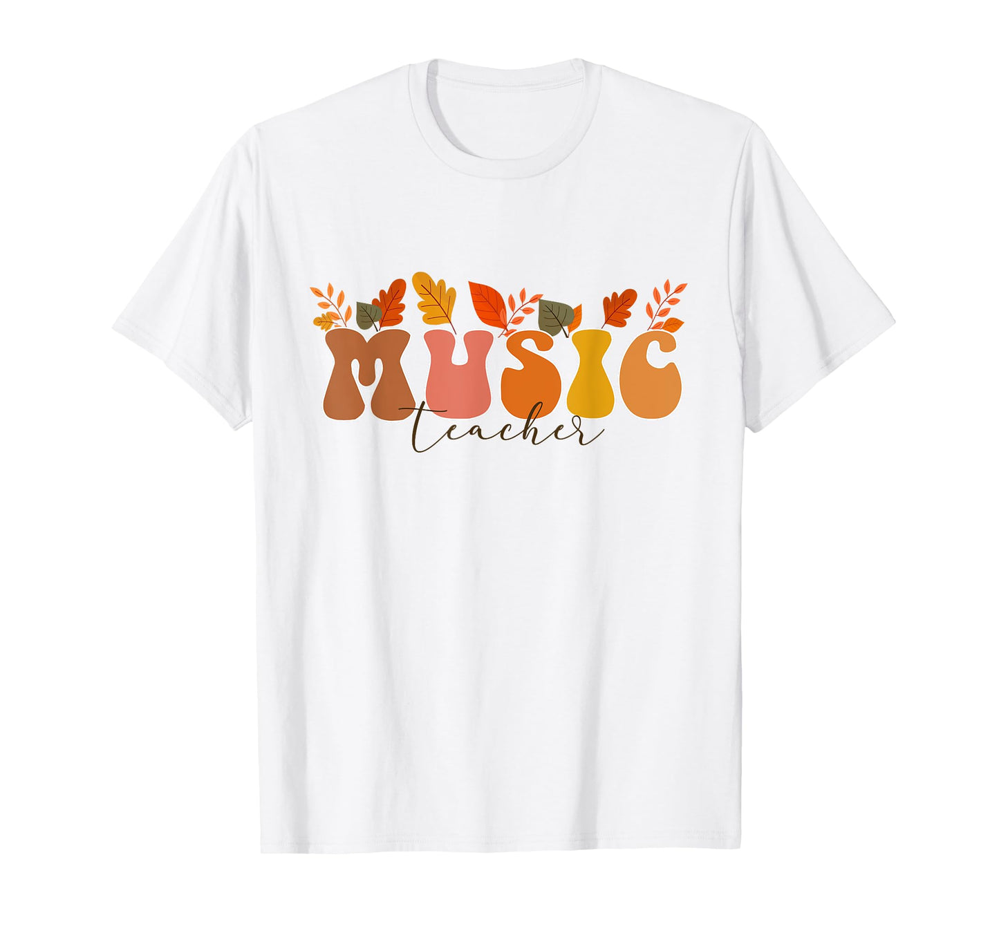 Groovy Retro Music Teacher Vintage Fall Leaves Autumn Season T-Shirt for Men Women