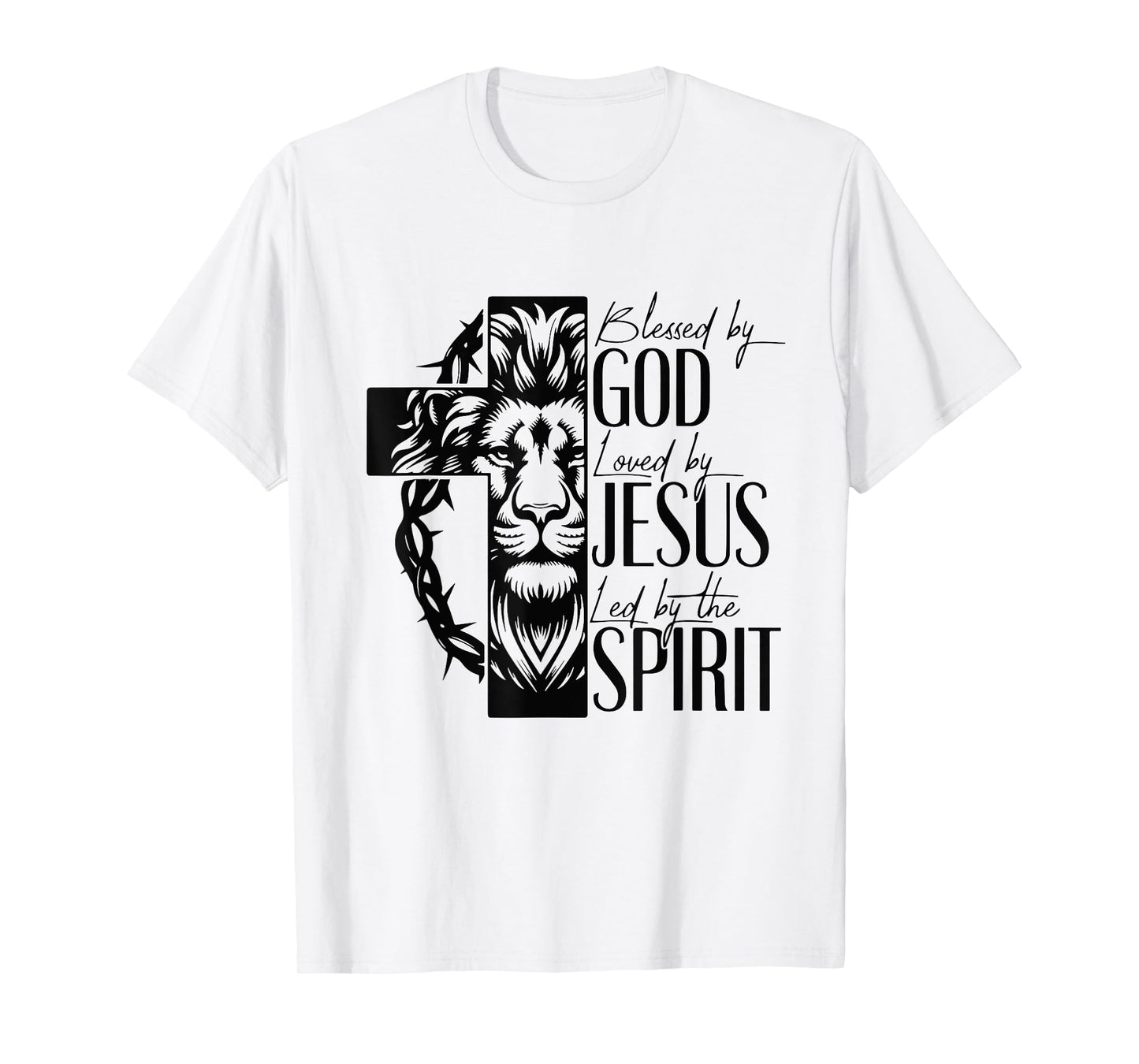 Lion Blessed by god loved by jesus led by the spirit T-Shirt