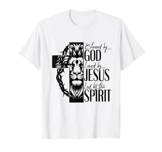 Lion Blessed by god loved by jesus led by the spirit T-Shirt