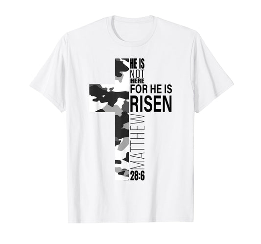 Cool Religious He Is Risen Christian Easter Verse Camo Cross T-Shirt