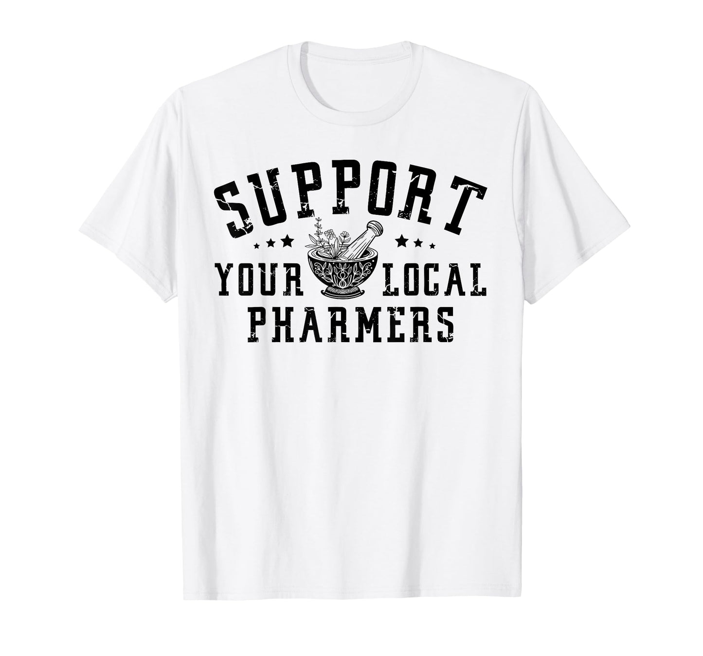 Pharmacology Lovers - Support Your Local Pharmers, Cute Pharmacy Tech Pharmer Unisex-Adults Grey Short Sleeve Classic Fit Crew Neck T-Shirt