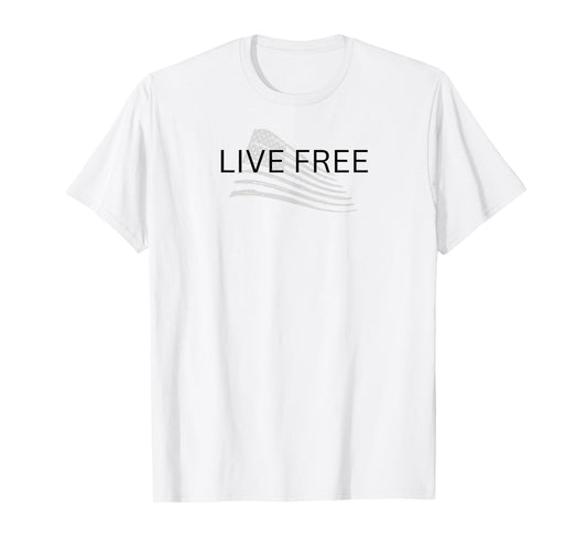 Live Free Text Christian, Patriotic Cross Flag Faith Blk Txt T-Shirt