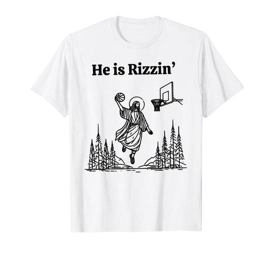 He Is Rizzin Funny Basketball Retro Christian Religious Tee T-Shirt