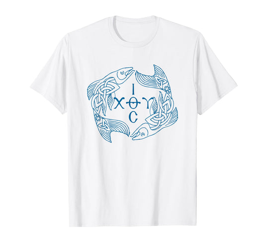 Funny Orthodox Blue Ichthys Jesus Christ Son of God Saviour T-Shirt