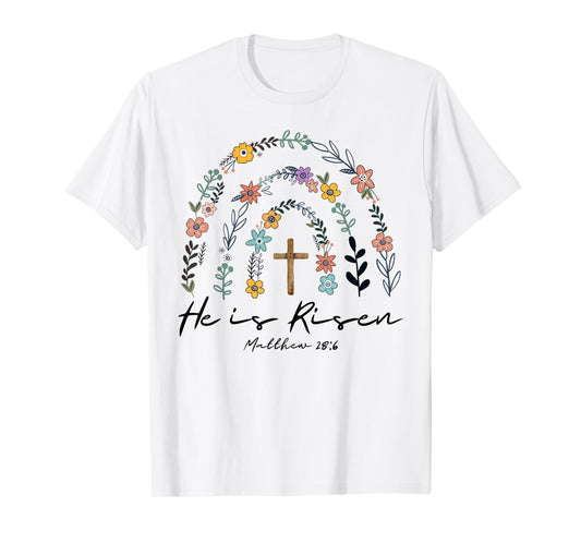 He Is Risen Spring Floral Rainbow Easter Christian Women Kid T-Shirt