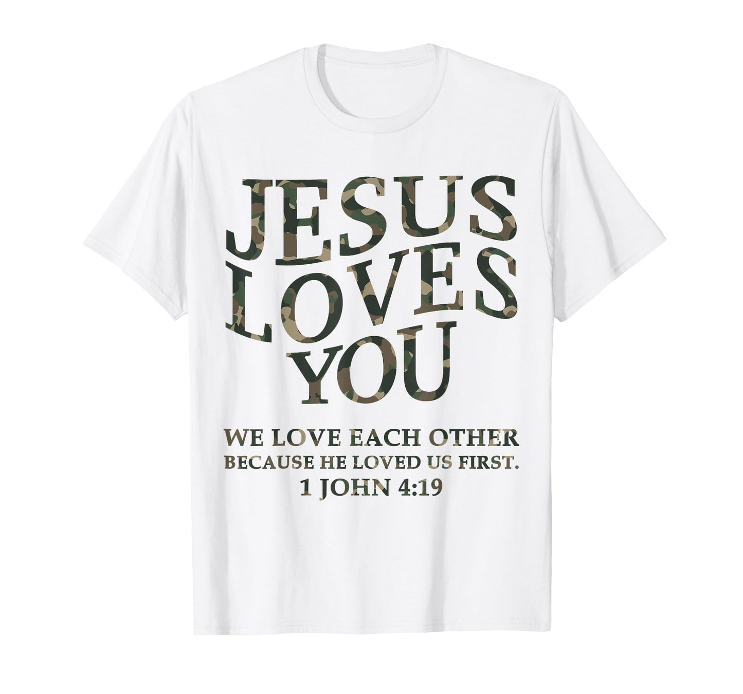 Camo Jesus Loves You Me Christian Youth Men God Son Brother T-Shirt