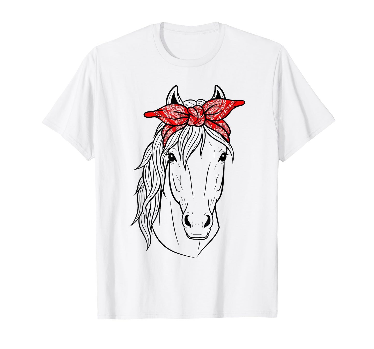 Funny Horse Lovers Tee | Red Bandana Print for Girls & Women T-Shirt