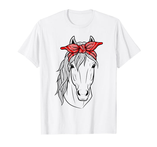 Funny Horse Lovers Tee | Red Bandana Print for Girls & Women T-Shirt