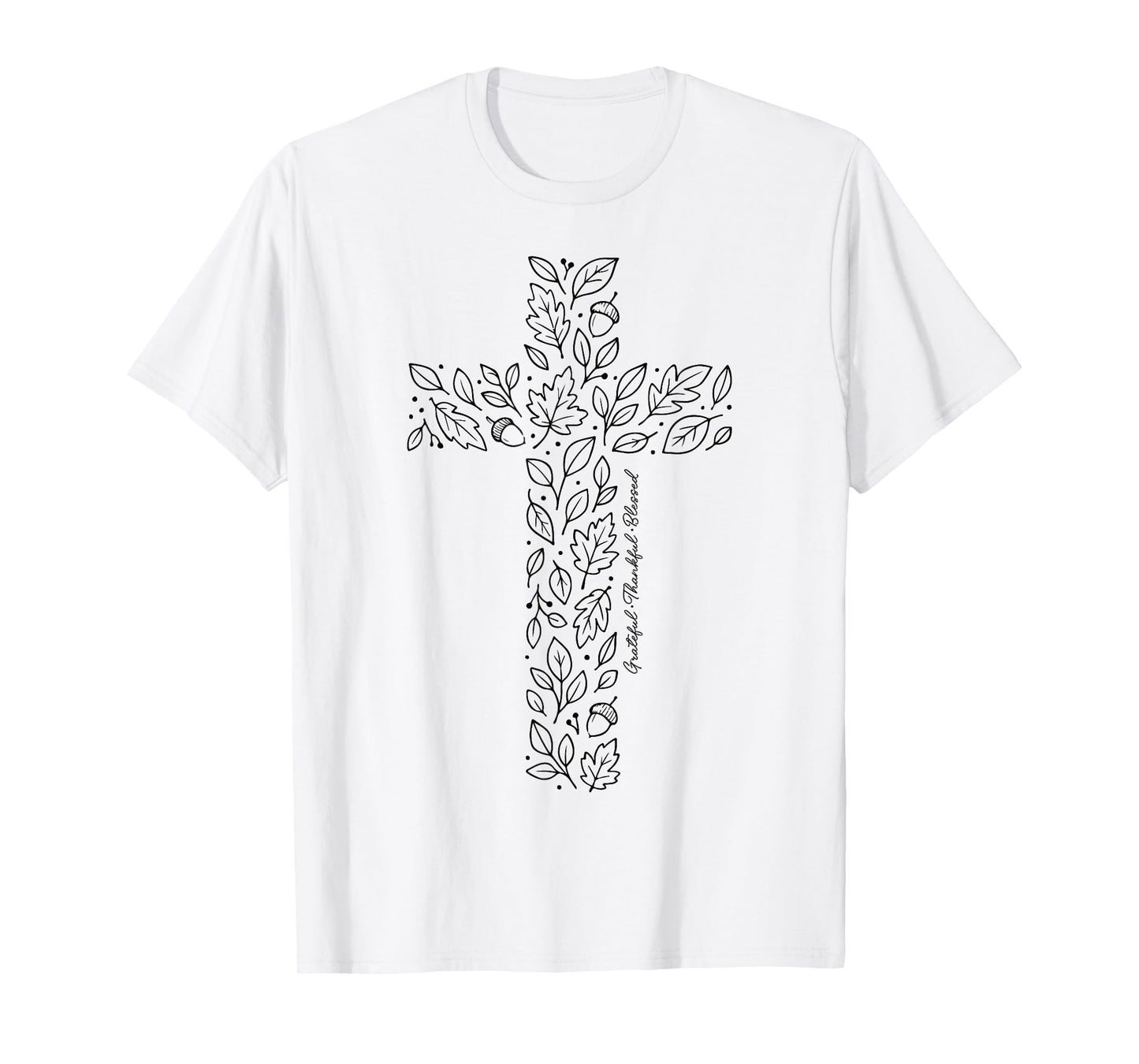 Christian Cross Tee Autumn Leaves Grateful Thankful Blessed T-Shirt