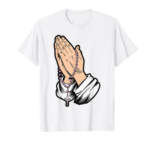 Rosary Praying Hands Faith Religious Christian Catholic T-Shirt