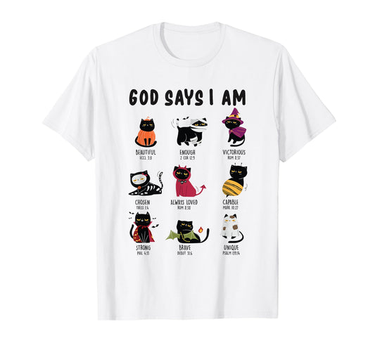 Cute God Says I Am Cat Lover Funny Christian Halloween Kids T-Shirt