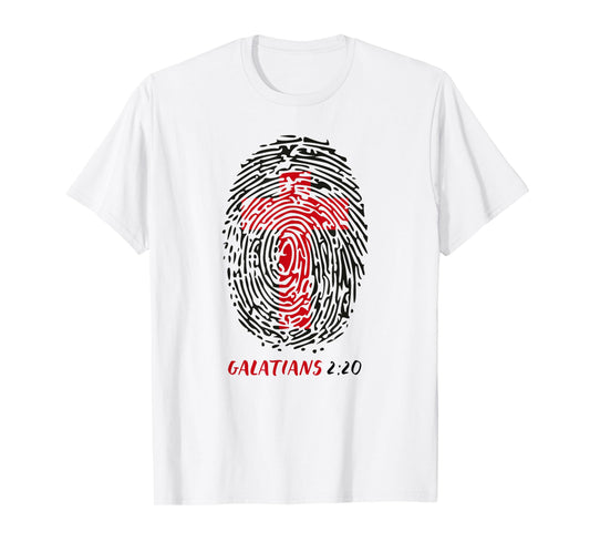 Galatians 2:20 - My Identity in Christ Cross in Thumbprint T-Shirt