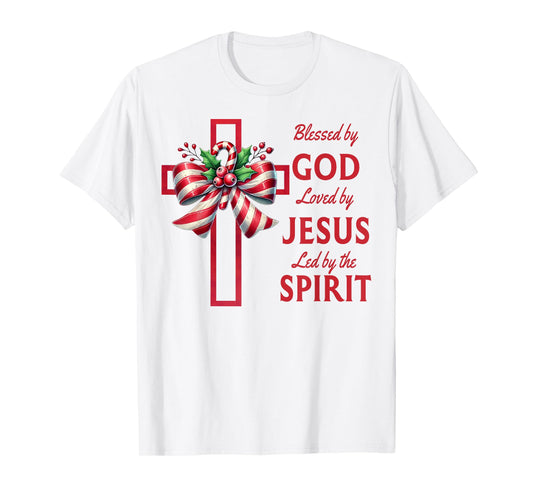 Blessed By God Loved By Jesus Beautiful Candy Cane Cross T-Shirt