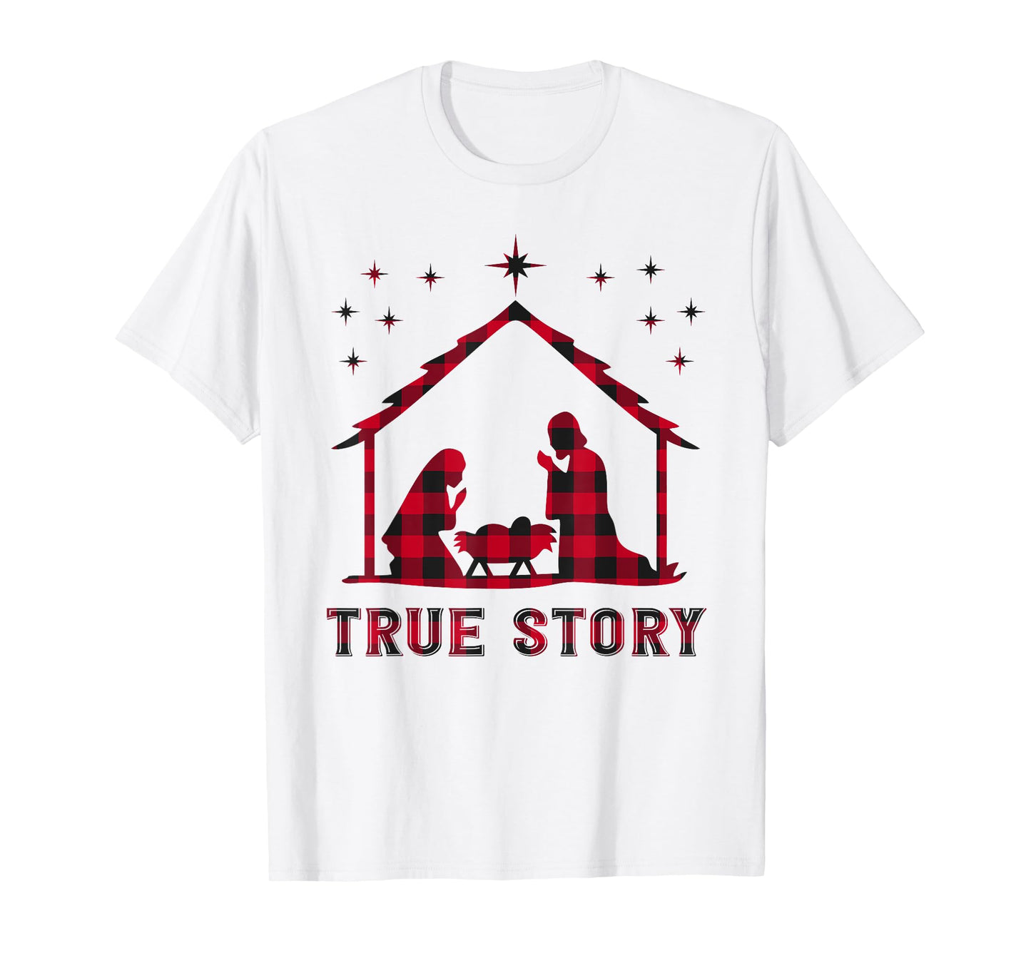 Red Plaid True Story of Jesus Birth Nativity Christmas Gift T-Shirt