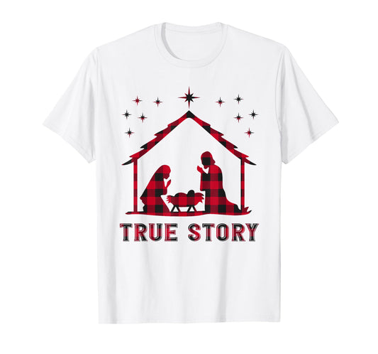 Red Plaid True Story of Jesus Birth Nativity Christmas Gift T-Shirt