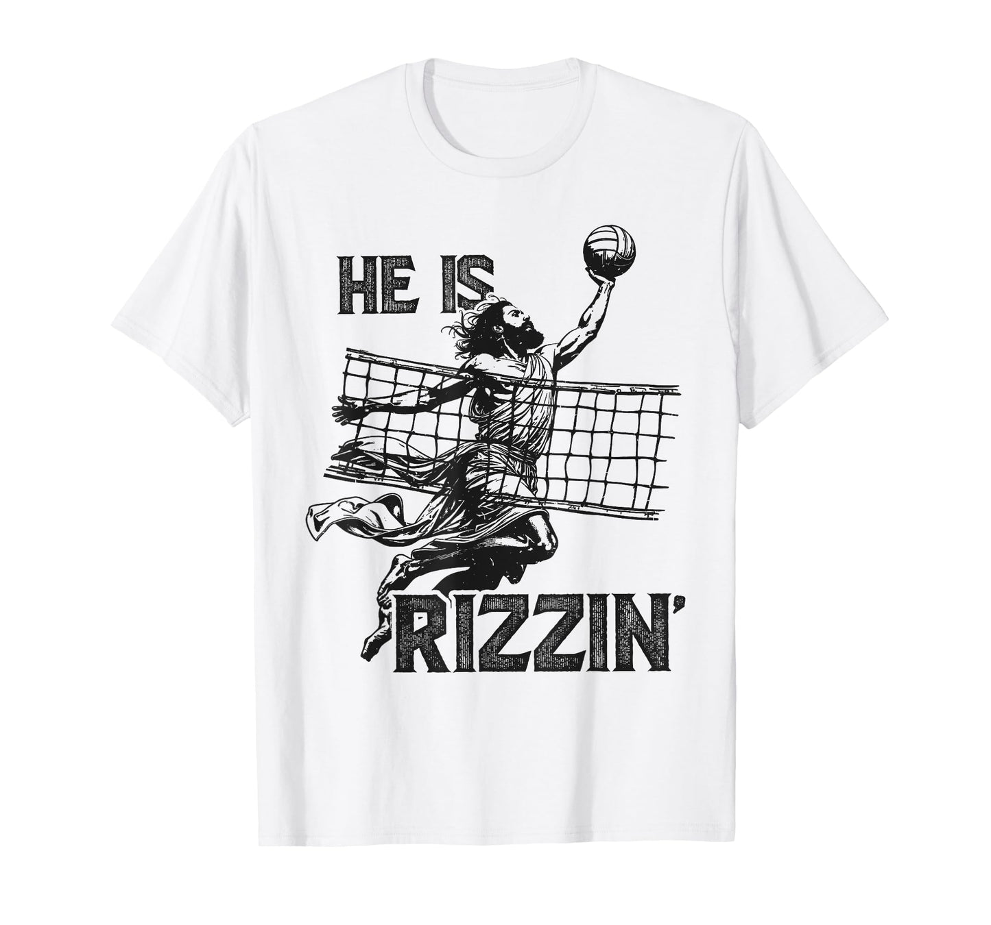 He Is Rizzin Funny Jesus Playing Volleyball Player Easter T-Shirt