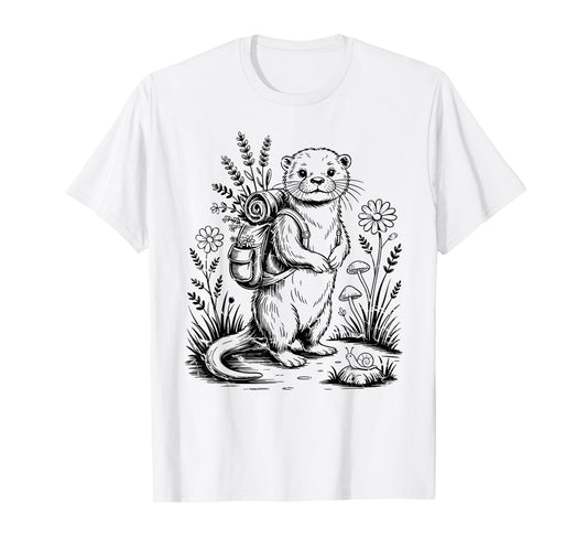 Funny Hiking River Otter Backpack Cute Vintage Cottagecore T-Shirt