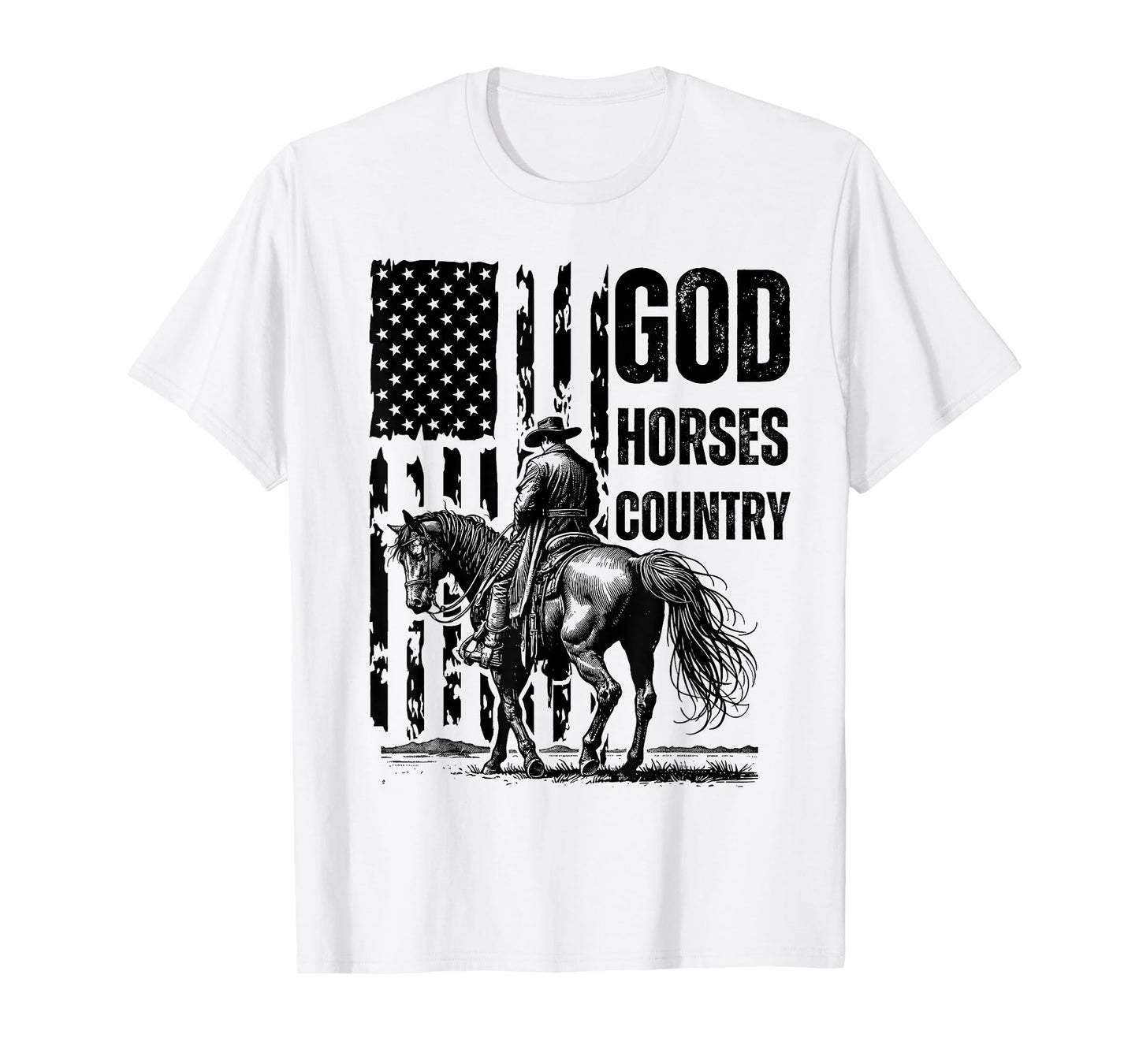 God Horses Country Christian Cowboy & American Patriot T-Shirt - Unisex-Adults, Grey, Small, Short Sleeve