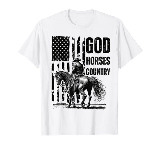 God Horses Country Christian Cowboy & American Patriot T-Shirt - Unisex-Adults, Grey, Small, Short Sleeve