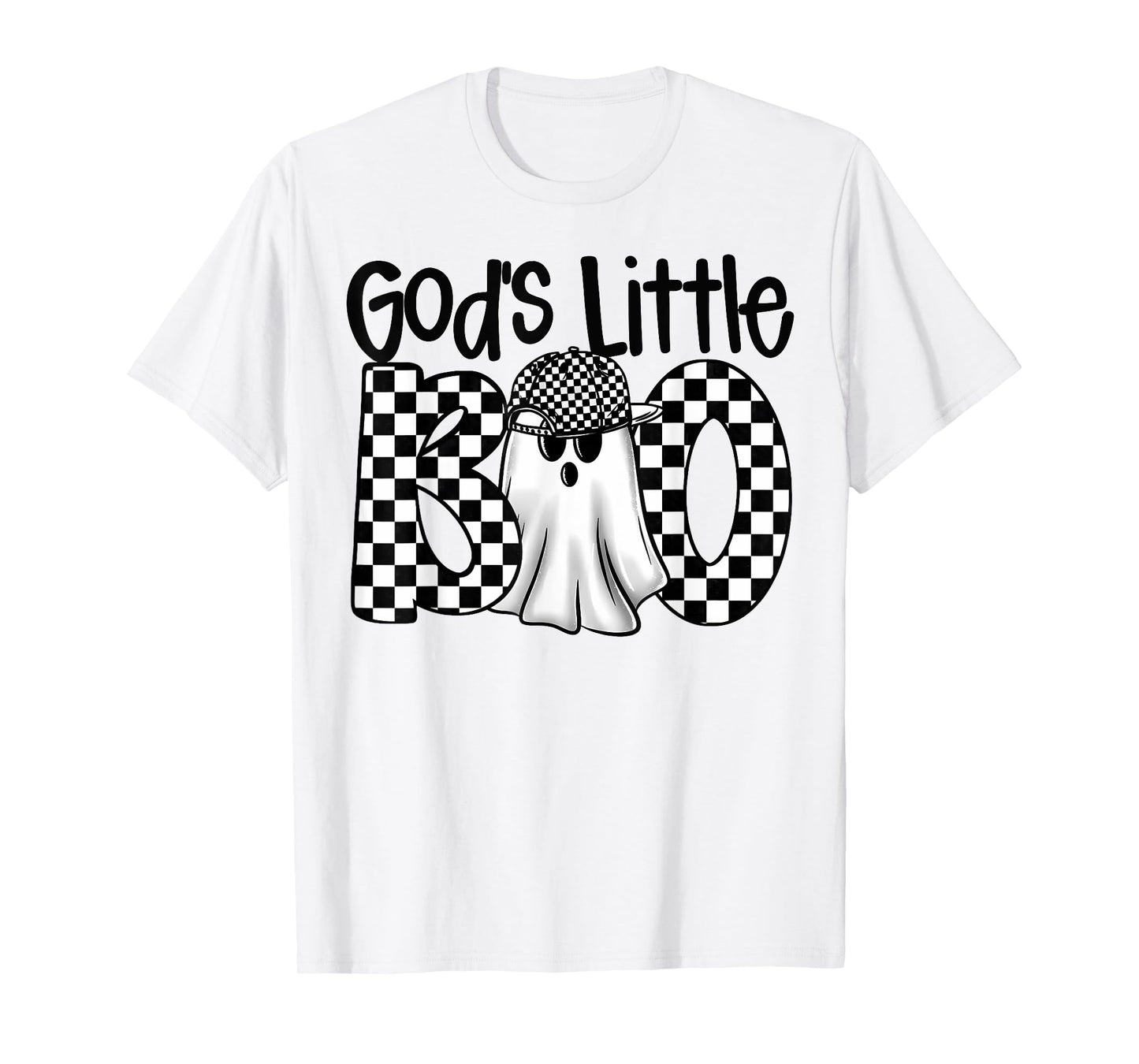 God's Little Boo Checkered Ghost Christian Halloween Boy Kid T-Shirt
