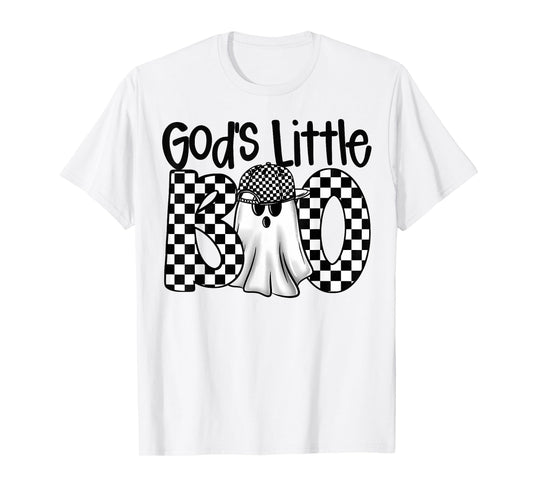 God's Little Boo Checkered Ghost Christian Halloween Boy Kid T-Shirt