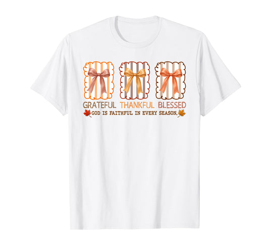 Grateful Thankful Blessed Christian Faith Coquette Bow Fall T-Shirt