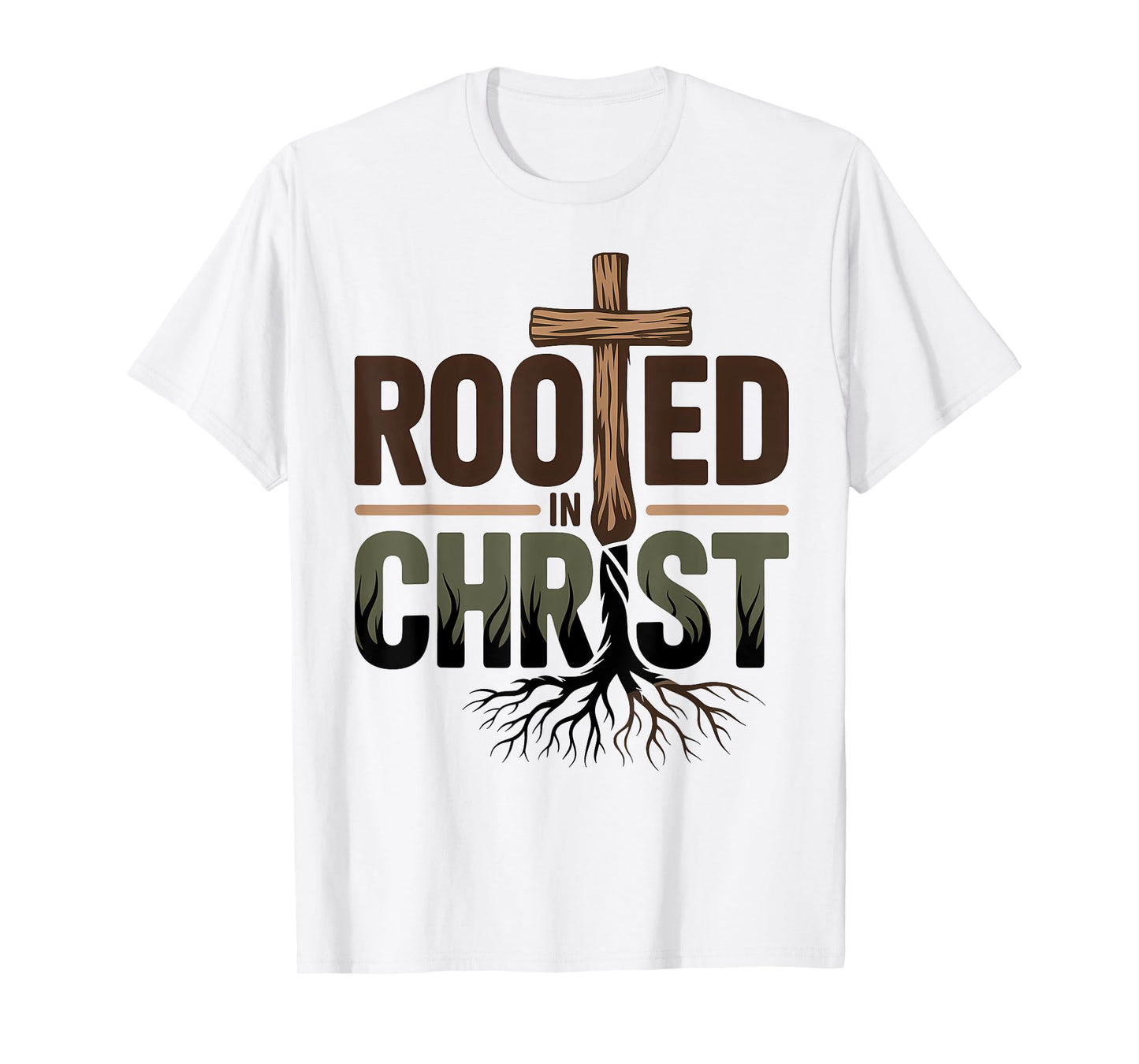 Rooted in Christ Jesus Christian Faith Cross T-Shirt