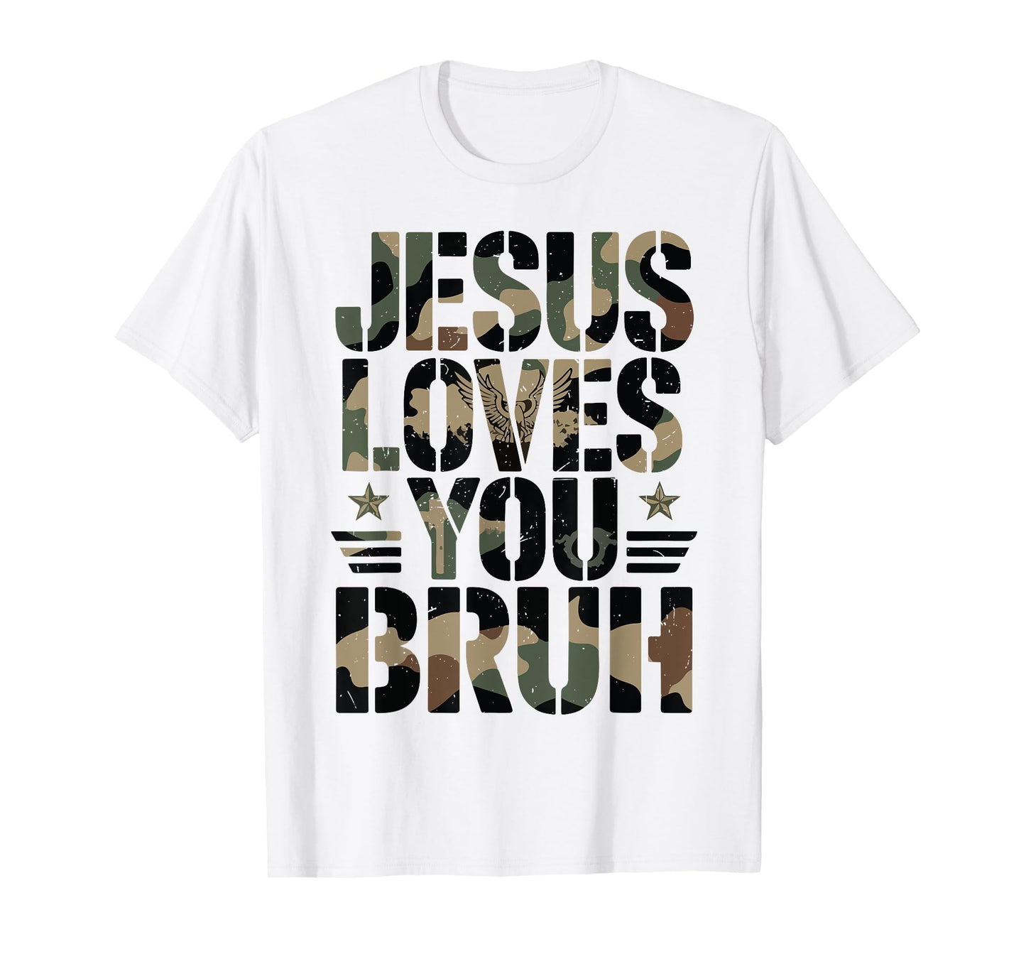 Camo Jesus Love You Bruh Funny Christian Humor Teen Girl Boy T-Shirt
