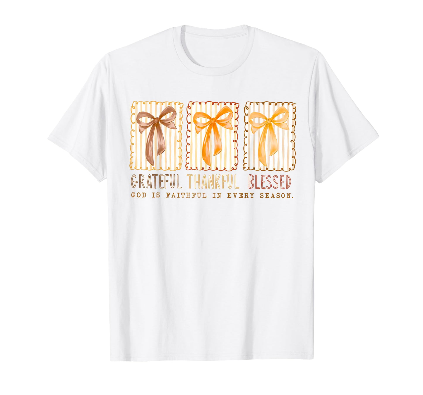 Grateful Thankful Blessed Coquette Bow Fall Season Christian T-Shirt