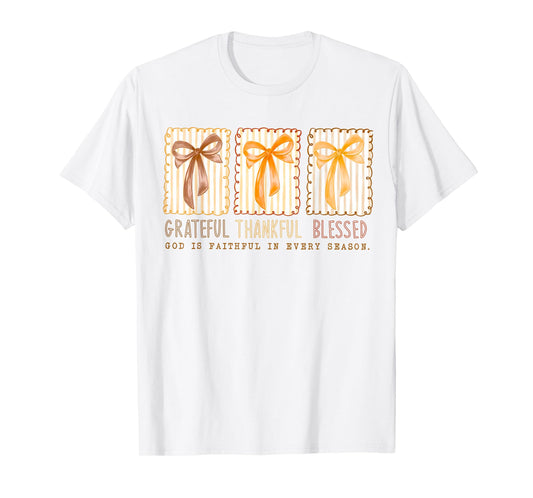 Grateful Thankful Blessed Coquette Bow Fall Season Christian T-Shirt