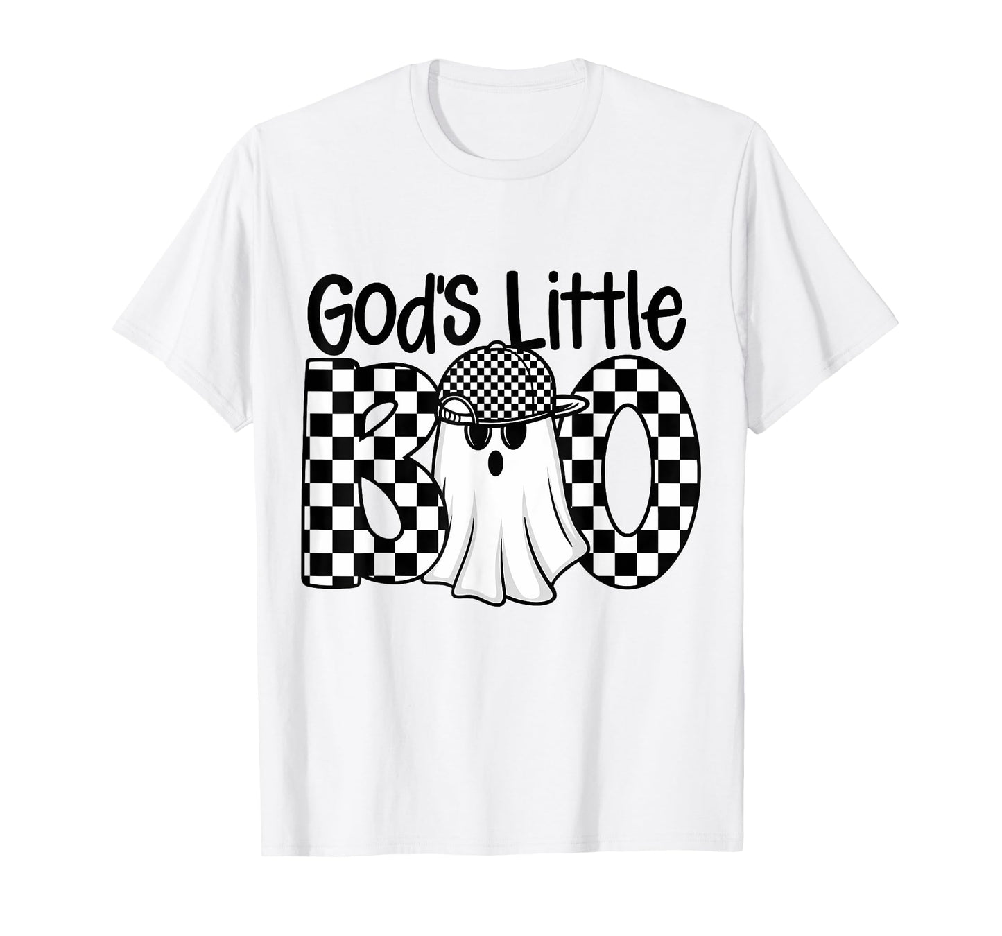 Funny Halloween God's Little Boo Ghost Checkered Toddler Boy T-Shirt