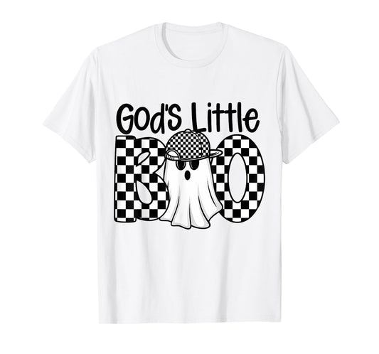 Funny Halloween God's Little Boo Ghost Checkered Toddler Boy T-Shirt