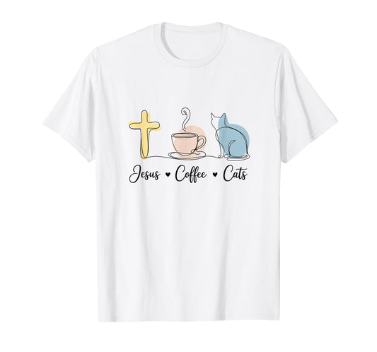 Jesus Coffee Cats Funny Cute Design Jesus Lovers Christian T-Shirt