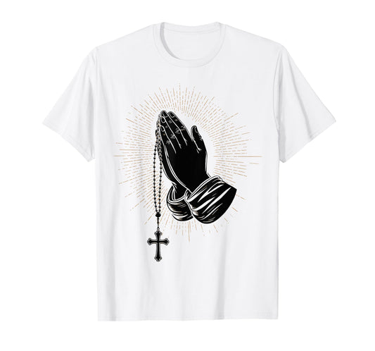 Rosary Praying Hands Faith Religious Christian Catholic T-Shirt
