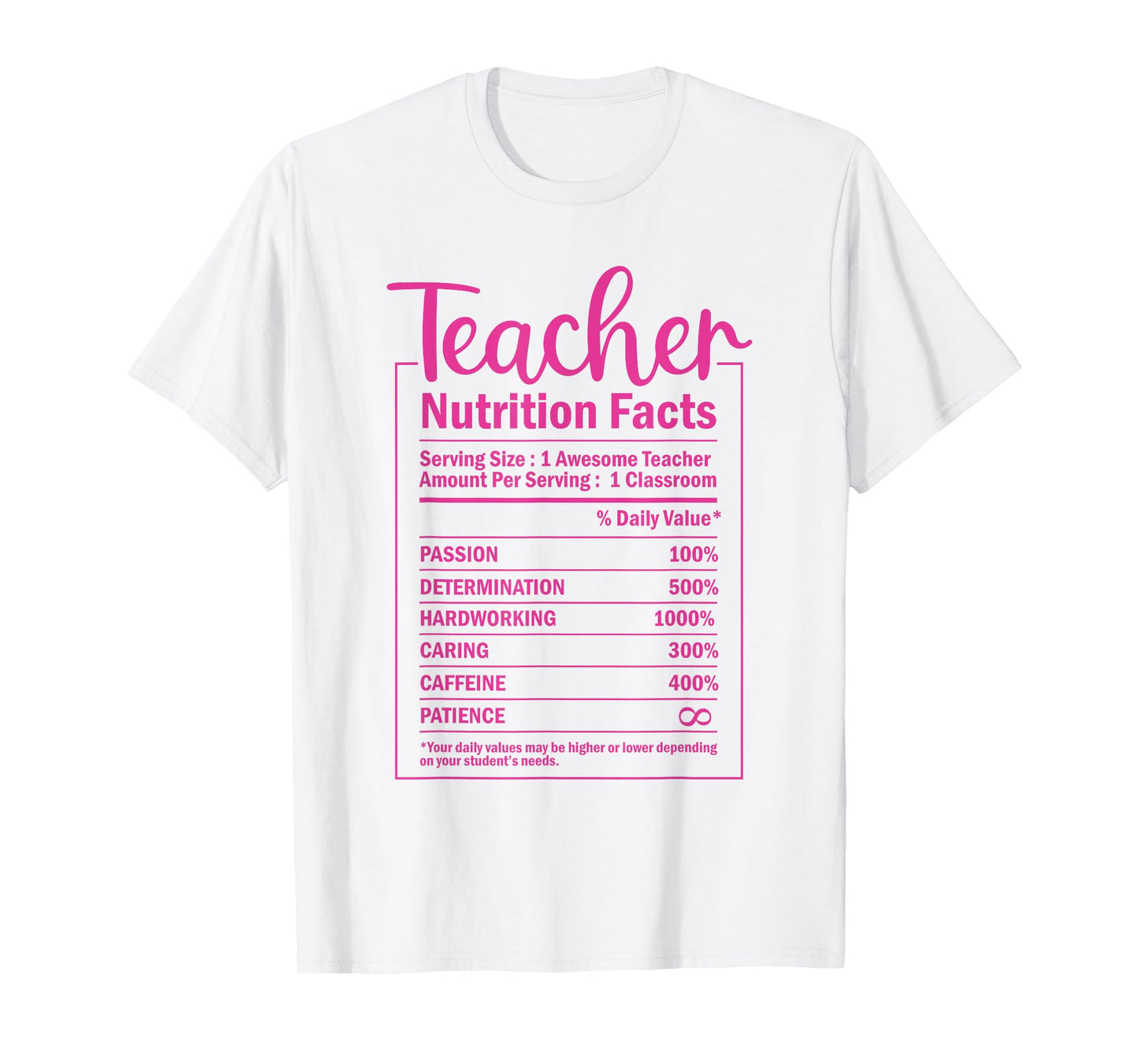 Funny Teacher Nutrition Facts Food Package Labels Teacher T-Shirt
