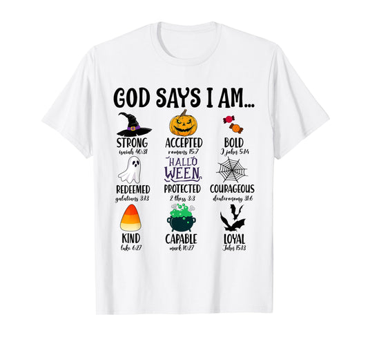 God Says I Am Bible Verse Halloween Jesus Christian Pumpkin T-Shirt