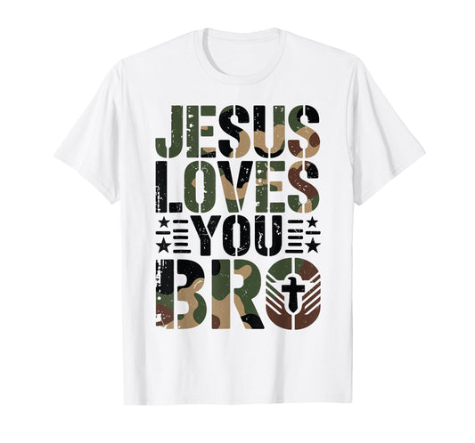 Youth Boy Jesus Loves You Bro Camo Christian Funny Teen Girl T-Shirt
