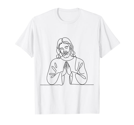 Inspirational Jesus Praying Line Art Christian Religious T-Shirt