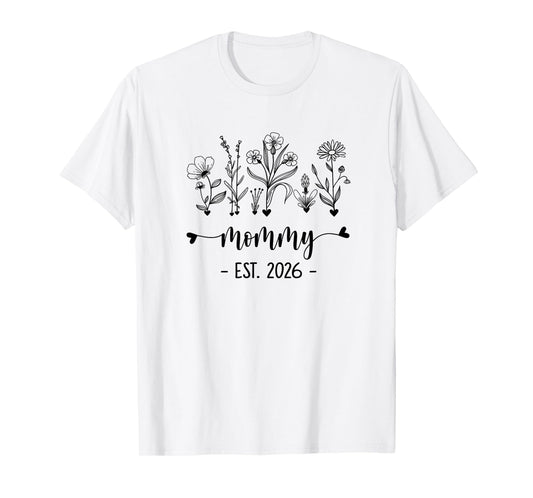 Promoted To Mommy Est 2026 Pregnancy Announcement Flower T-Shirt