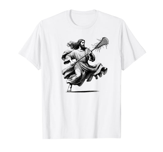 Funny Jesus Playing Lacrosse Christian Faith Lacrosse Player T-Shirt