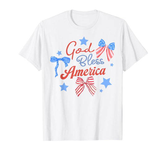 God Bless America Coquette Bow 4th July Christian Patriotic T-Shirt