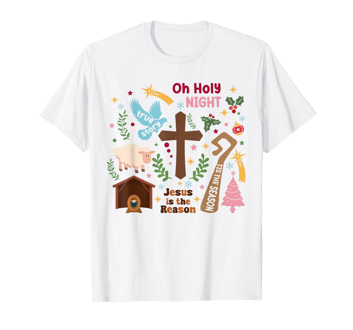 Oh Holy night Jesus is the Reason Christian Christmas Retro T-Shirt