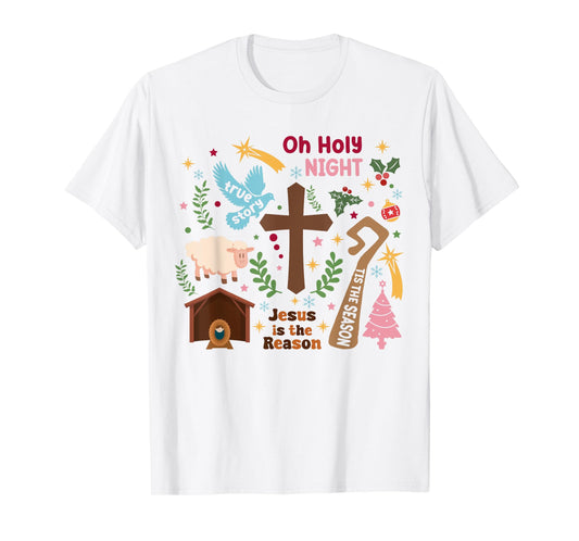 Oh Holy night Jesus is the Reason Christian Christmas Retro T-Shirt