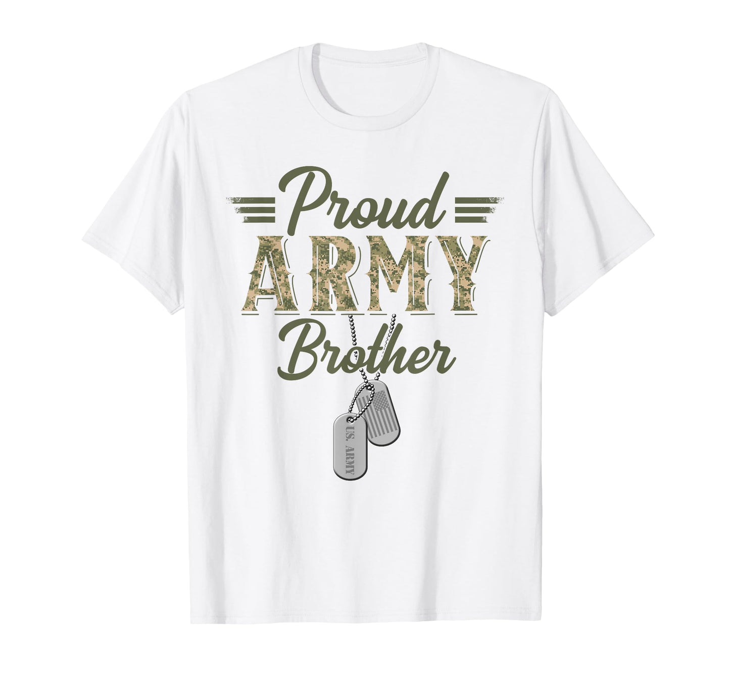 Proud Army Brother Military Brother with Dog Tag US Flag T-Shirt