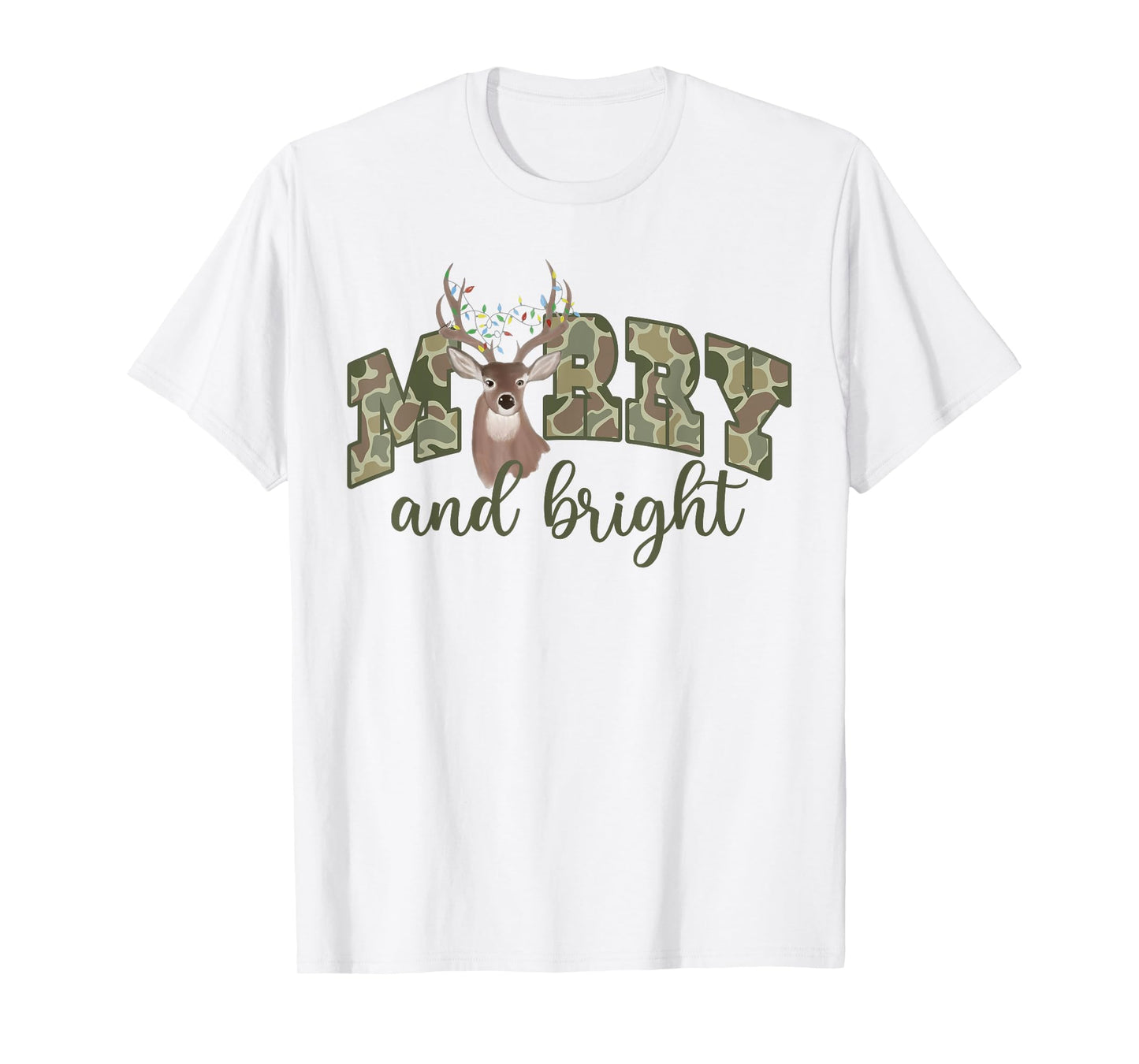 Merry And Christmas Bright Camouflage Reindeer Xmas Pajamas T-Shirt