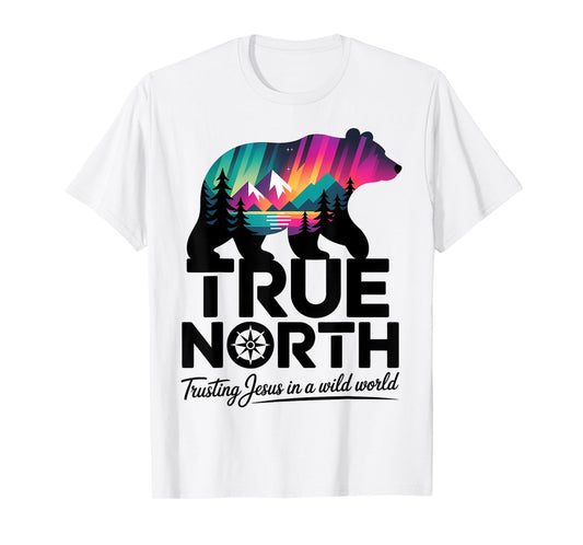 True-North Trusting Jesus in a Wild World Bear Landscape T-Shirt