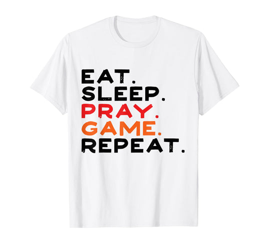 Eat Sleep Pray Game Repeat Retro Vintage Funny Gaming Boys T-Shirt