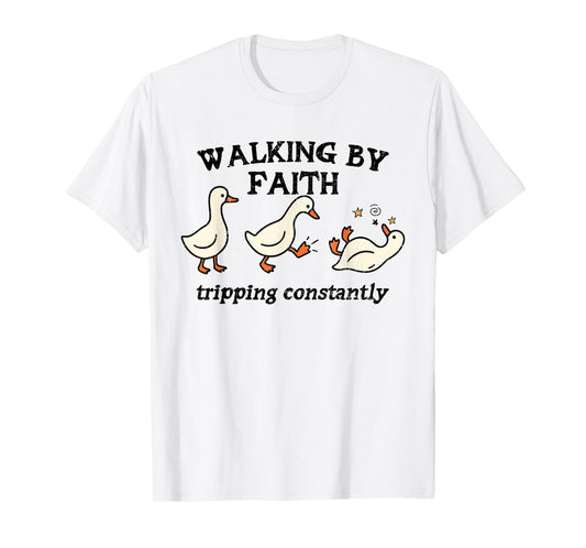 Walking by Faith Tripping Constantly Jesus Cross Christian T-Shirt