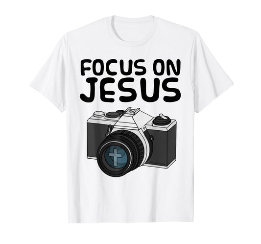 Focus On Jesus, Christian Photographer, Retro Camera Church T-Shirt