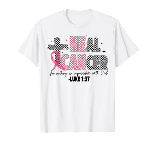 Heal Breast Cancer Coquette Christian God Faith Pink Ribbon T-Shirt